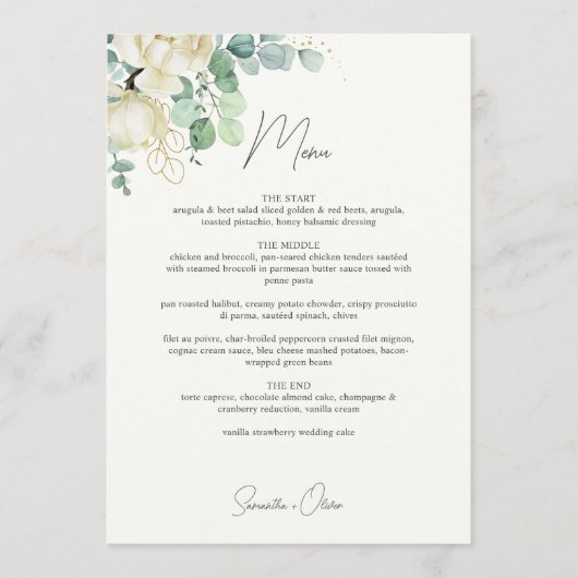 Elegante Magnolia Eucalyptus bruiloft Menu (Voorkant)