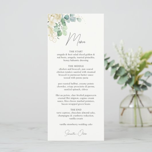 Elegante Magnolia Eucalyptus bruiloft Menu (Staand voorkant)