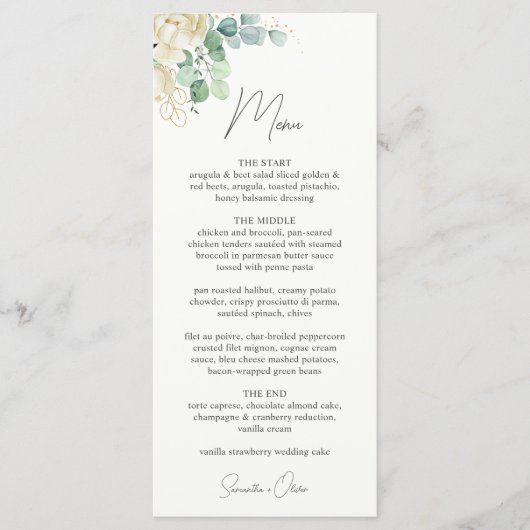 Elegante Magnolia Eucalyptus bruiloft Menu (Voorkant)