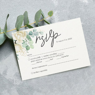 Elegante Magnolia Eucalyptus bruiloft RSVP Kaartje