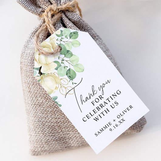 Elegante Magnolia Eucalyptus Dank u bruiloft Cadeaulabel