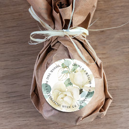 Elegante Magnolia Eucalyptus Dank u bruiloft Ronde Sticker