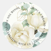 Elegante Magnolia Eucalyptus Dankjewel Bruiloft Ronde Sticker (Voorkant)