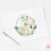 Elegante Magnolia Eucalyptus Dankjewel Bruiloft Ronde Sticker (Envelop)