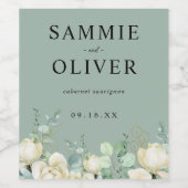 Elegante Magnolia Eucalyptus Gepersonaliseerde bru Wijn Etiket (Enkel label)