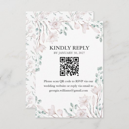 Elegante Magnolia Eucalyptus QR Code RSVP ENC Informatiekaartje (Voorkant / Achterkant)