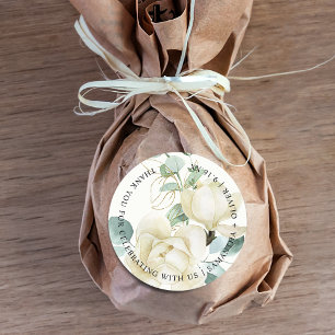 Elegante Magnolia Eucalyptus Trouw Dankjewel Ronde Sticker