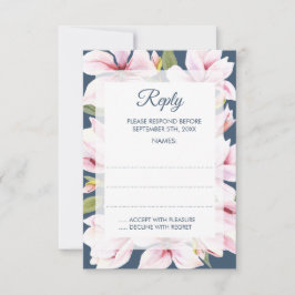 Elegante Magnolia Floral Wedding Reply Kaarten RSVP Kaartje