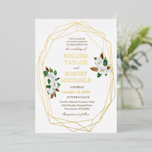 Elegante Magnolia Folie bruiloft uitnodiging (Staand Voorkant)