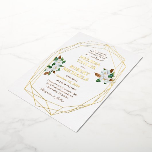 Elegante Magnolia Folie bruiloft uitnodiging (Gedraaid)