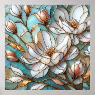 Elegante Magnolia Glas-in-lood Bloem Mozaïek Kunst Poster