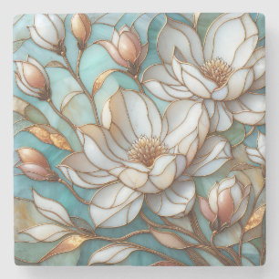 Elegante Magnolia Glas-in-lood Bloem Mozaïek Kunst Stenen Onderzetter