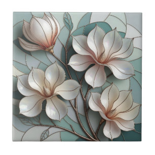 Elegante Magnolia Glas-in-lood Bloem Mozaïek Kunst Tegeltje