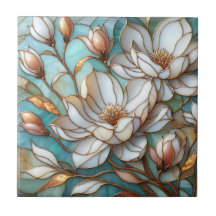 Elegante Magnolia Glas-in-lood Bloem Mozaïek Kunst
