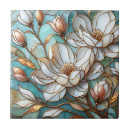 Elegante Magnolia Glas-in-lood Bloem Mozaïek Kunst Tegeltje