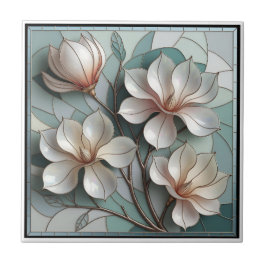Elegante Magnolia Glas-in-lood Bloem Mozaïek Kunst Tegeltje