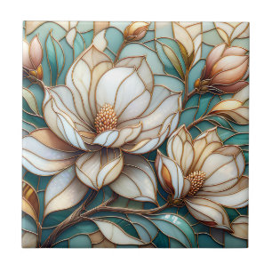 Elegante Magnolia Glas-in-lood Bloem Mozaïek Kunst Tegeltje