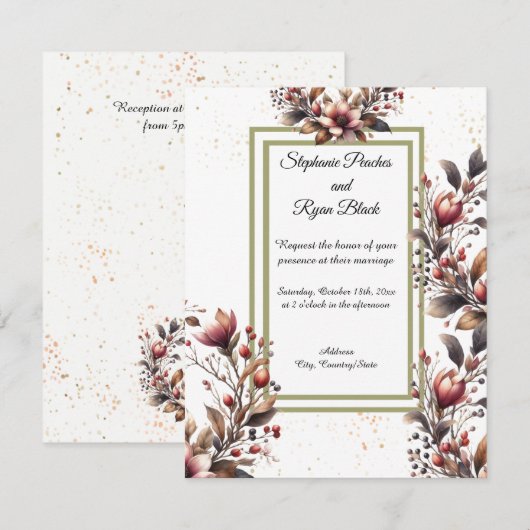 Elegante Magnolia Gouden Accent Huwelijksuitnodigi Kaart (Voorkant / Achterkant)