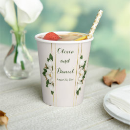 Elegante Magnolia & Gouden Lijst Bruiloft Papieren Bekers