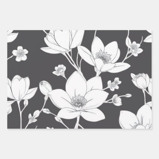 Elegante Magnolia Line Art – Minimalistische Bloem Inpakpapier Vel (Voorkant 3)