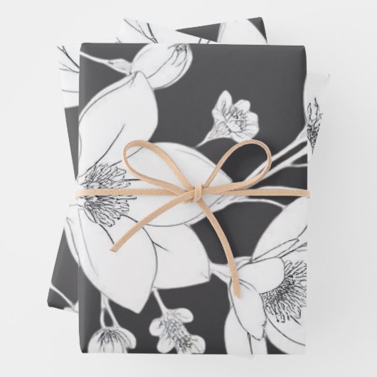 Elegante Magnolia Line Art – Minimalistische Bloem Inpakpapier Vel (In situ)
