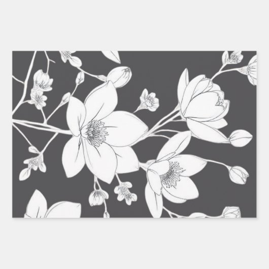Elegante Magnolia Line Art – Minimalistische Bloem Inpakpapier Vel (Voorkant)