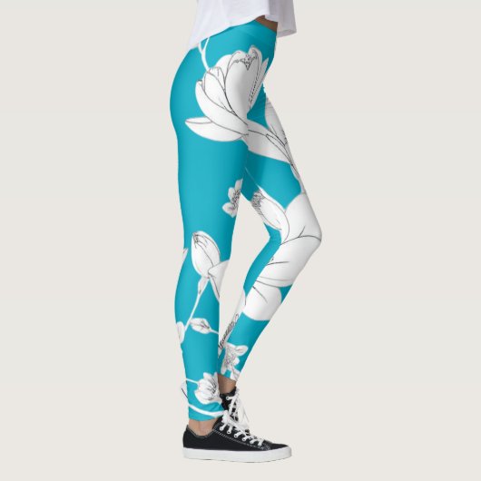 Elegante Magnolia Line Art – Minimalistische Bloem Leggings (Rechts)