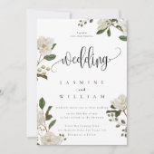 Elegante Magnolia Moderne foto bruiloft Kaart (Voorkant)