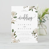 Elegante Magnolia Moderne foto bruiloft Kaart (Staand voorkant)