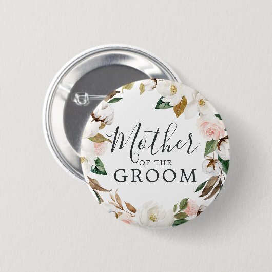 Elegante Magnolia Moeder van de Bruidegom Bruidsme Ronde Button 5,7 Cm (Voorkant /achterkant)