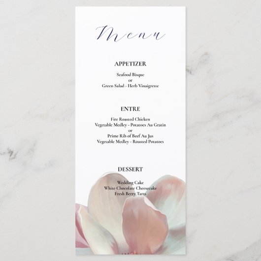 Elegante Magnolia roze en witte bruiloft Menu (Achterkant)