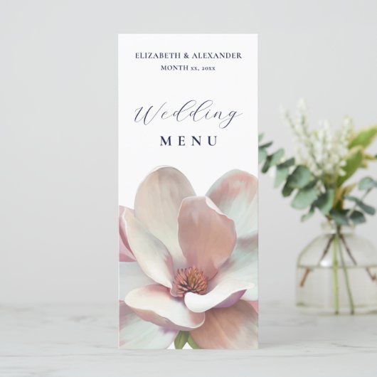 Elegante Magnolia roze en witte bruiloft Menu (Staand voorkant)