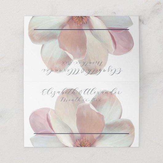 Elegante Magnolia roze en witte bruiloft Plaatskaartje (Buitenkant ongevouwen)