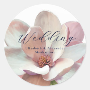 Elegante Magnolia roze en witte bruiloft Ronde Sticker