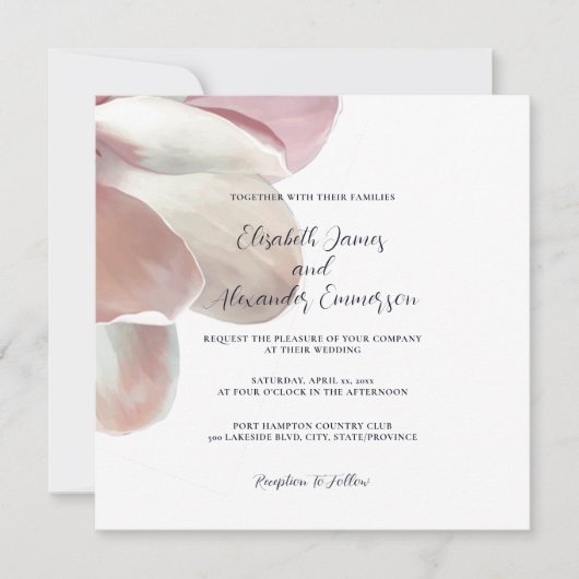Elegante Magnolia Roze en Witte Huwelijksuitnodigi Kaart (Voorkant)