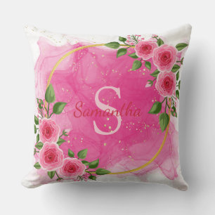 Elegante Magnolia   Roze Monogram Worpkussen Kussen