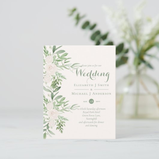 Elegante Magnolia Salie Bloemige Trouw Uitnodiging (Staand voorkant)