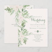 Elegante Magnolia Salie Bloemige Trouw Uitnodiging (Voorkant / Achterkant)