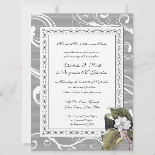 Elegante Magnolia Southern Belle bruiloft Kaart (Achterkant)