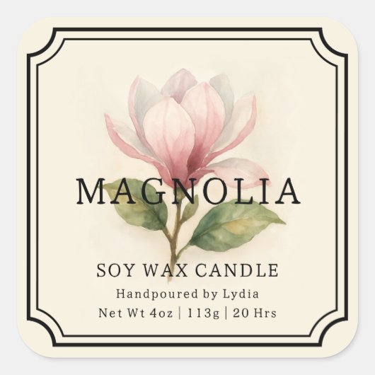 Elegante Magnolia Soy Wax Candle Business Label (Voorkant)