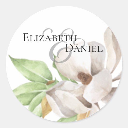 Elegante Magnolia Watercolor Klassieke Sticker (Voorkant)