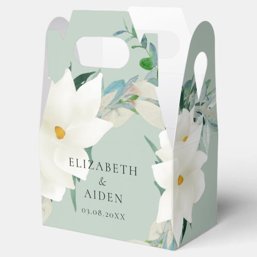 Elegante Magnolia Wedding Sage Green Bedankdoosjes (Geopend)