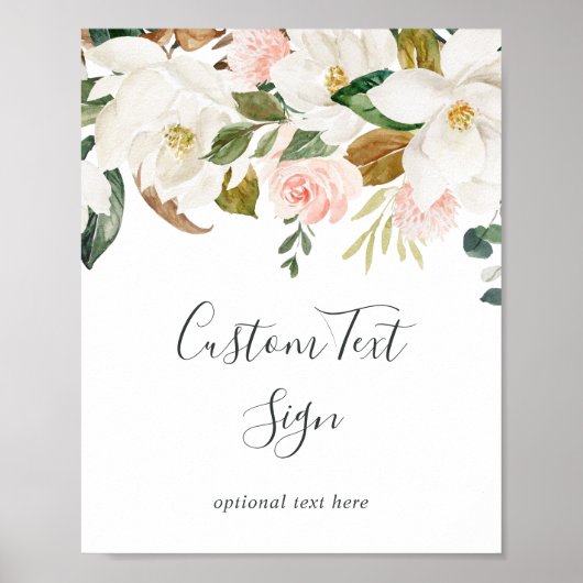 Elegante Magnolia | Wit & Blush aangepast tekstbor Poster (Voorkant)