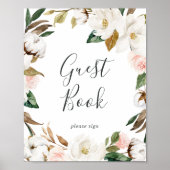 Elegante Magnolia | Wit en Blush Gastensignering Poster (Voorkant)