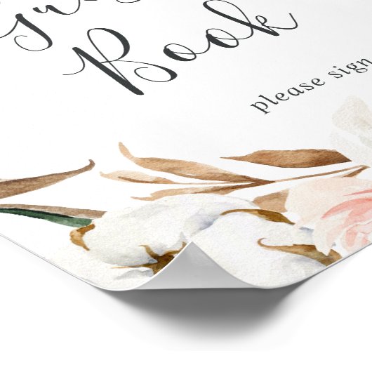 Elegante Magnolia | Wit en Roze Gastensignering Poster (Hoek)