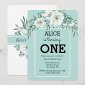 Elegante Magnolia Witte Pastel Groen 1e Verjaardag Kaart (Voorkant / Achterkant)