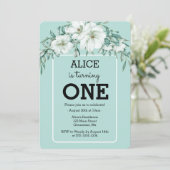 Elegante Magnolia Witte Pastel Groen 1e Verjaardag Kaart (Staand voorkant)