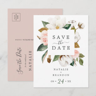 Elegante Magnolia   Witte Save the Date-ansichtkaa Uitnodiging Briefkaart