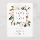 Elegante Magnolia | Witte Save the Date-ansichtkaa Uitnodiging Briefkaart (Voorkant)