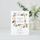 Elegante Magnolia | Witte Save the Date-ansichtkaa Uitnodiging Briefkaart (Staand voorkant)